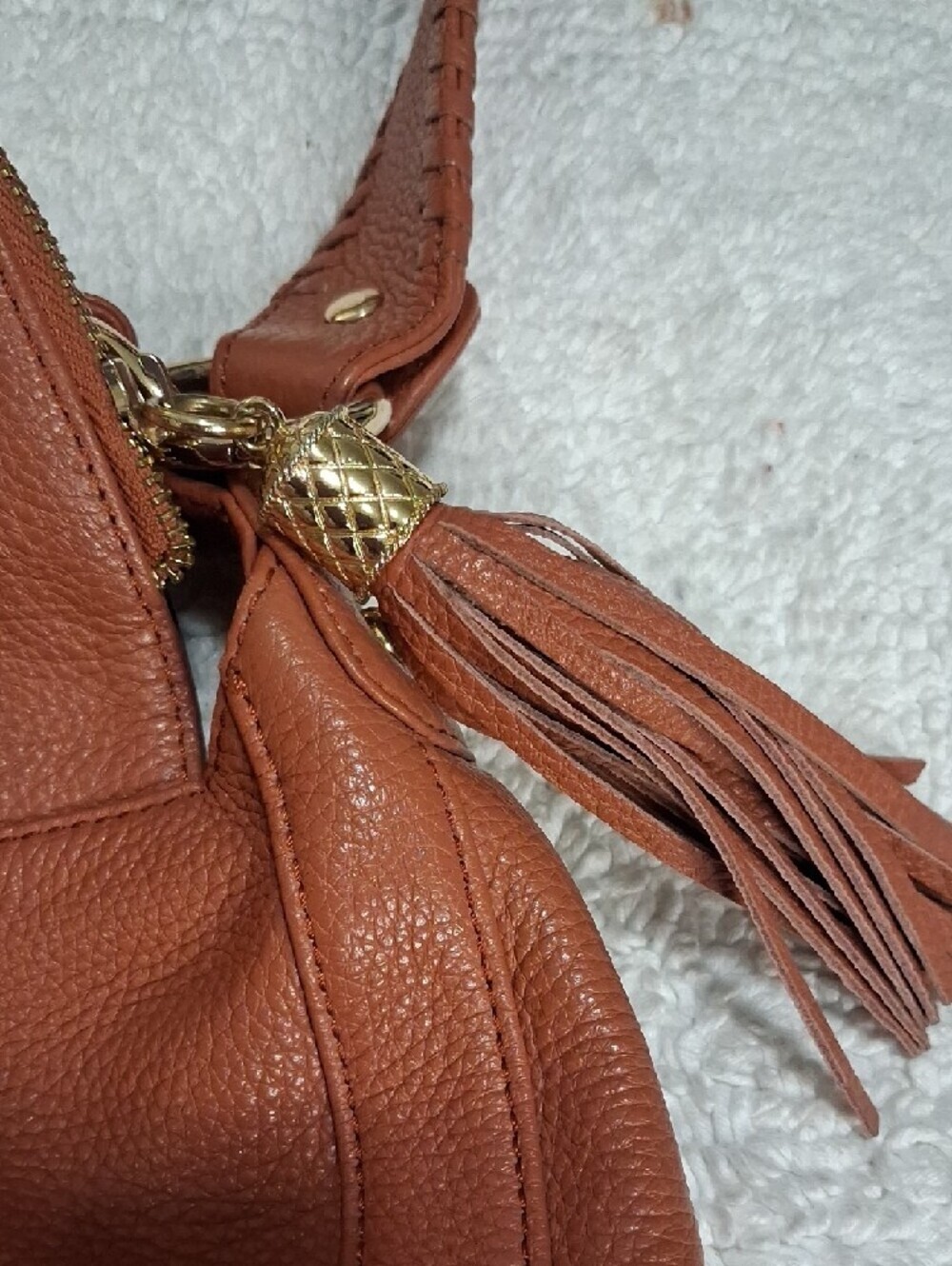 Onna Ehrlich Rachel Cognac Leather Tassel Shoulder Bag - Picture 9 of 11